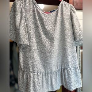 White and Black Patterned Short Sleeve Blouse